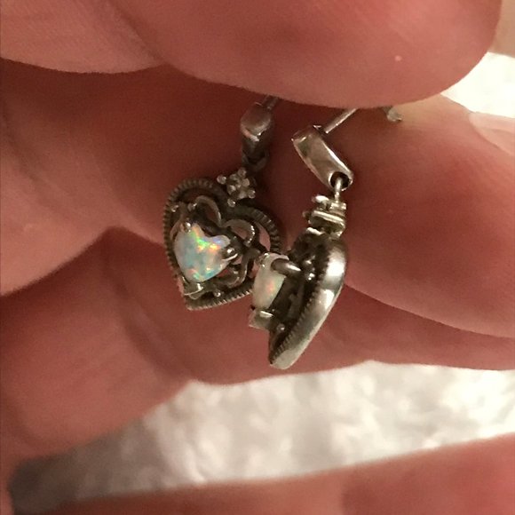 Sterling Opal and Diamond Dangle Earrings - Picture 2 of 5